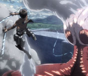 Eren using ODM gear against the Colossal Titan